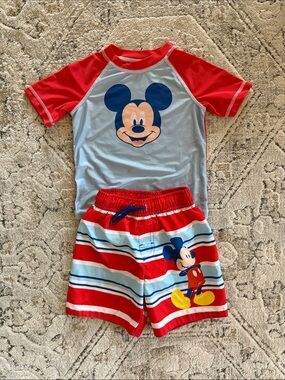 Disney Mickey Mouse Red & Light Blue Boys Swim Set 3T